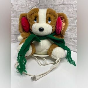 Vintage Santa's Best Animated Christmas Dog on Snow Saucer 13.5" 1993 Spins Rare